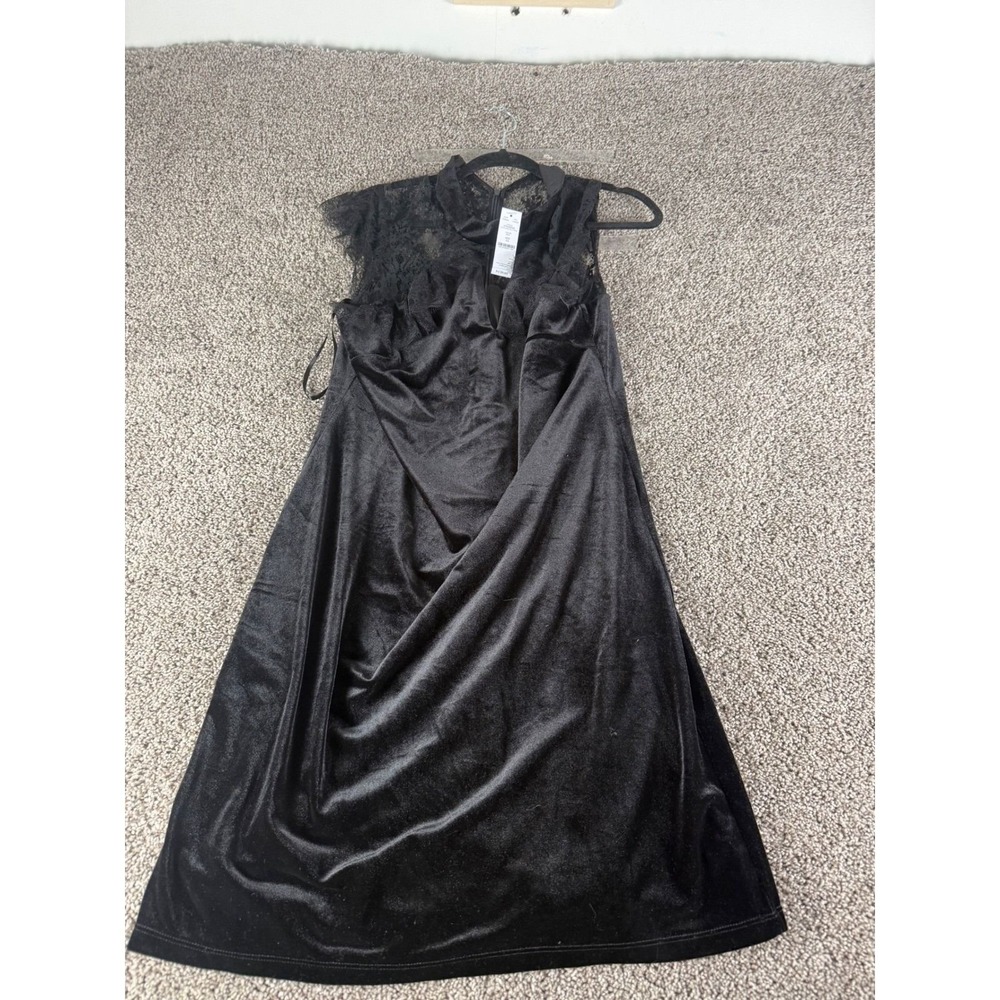 White House Black Market Black Velvet Lace Shift Dress Size 14 570222341